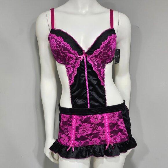 Rene Rofe French Maid Apron Lingerie Floral Lace and Sheer - Picture 1 of 8